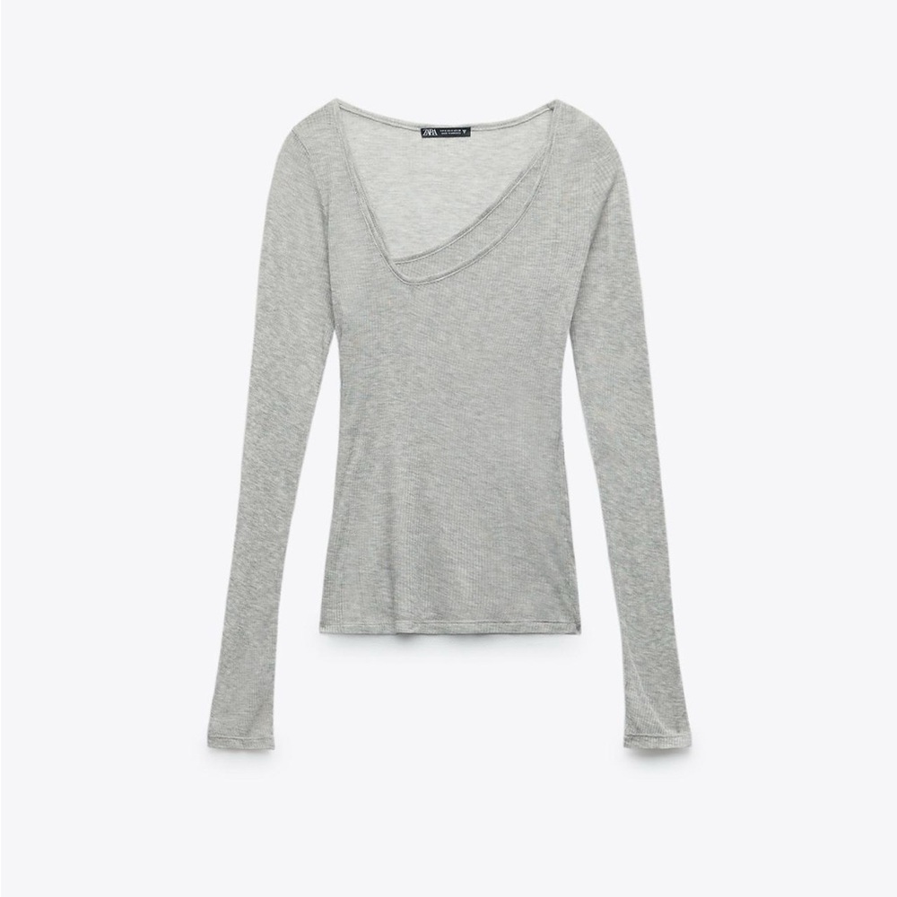 Zara semi sheer Gray Long Sleeve Top